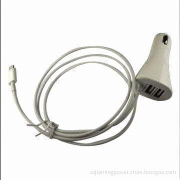 Dual USB Car Charger with iPhone5 Data Cable and 2,100 and 1,000mAh